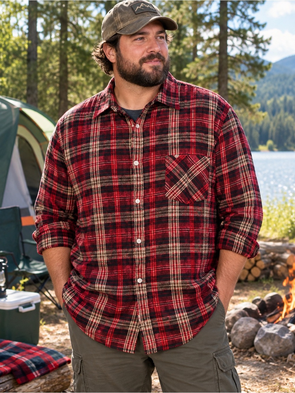 Ativa Red Plaid Casual Button-Down Shirt